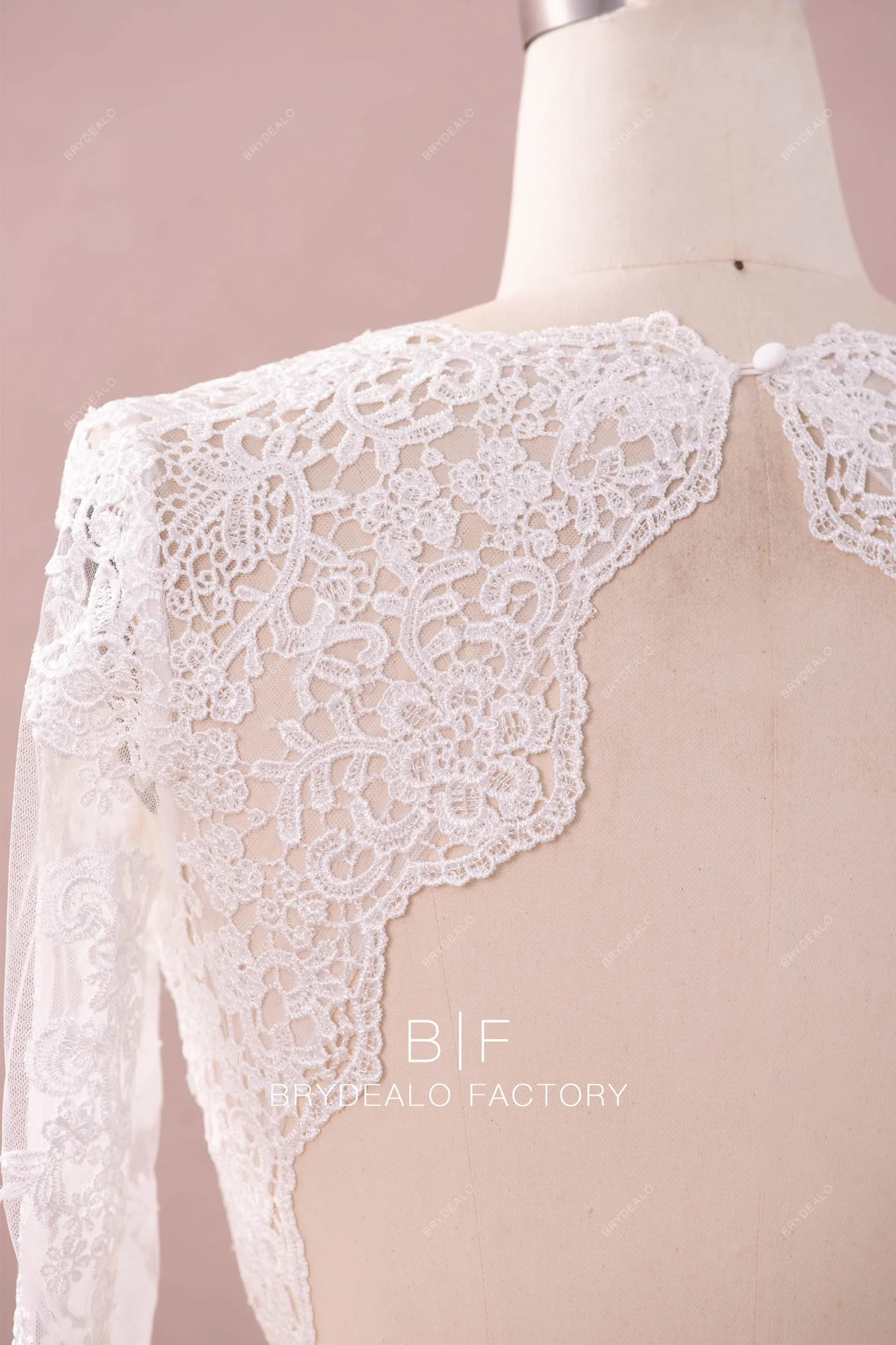 Long Sleeve Lace Crop Top Beautiful Scalloped Neck Bridal Bolero