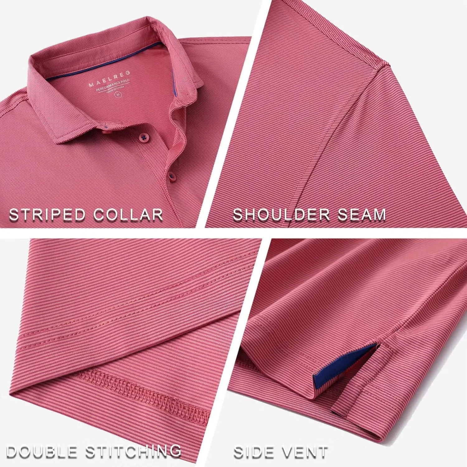 M MAELREG Short and Long Sleeve Polo Shirts for Men Dry Fit Performance Moisture Wicking Sport Pin Striped Mens Golf Shirts