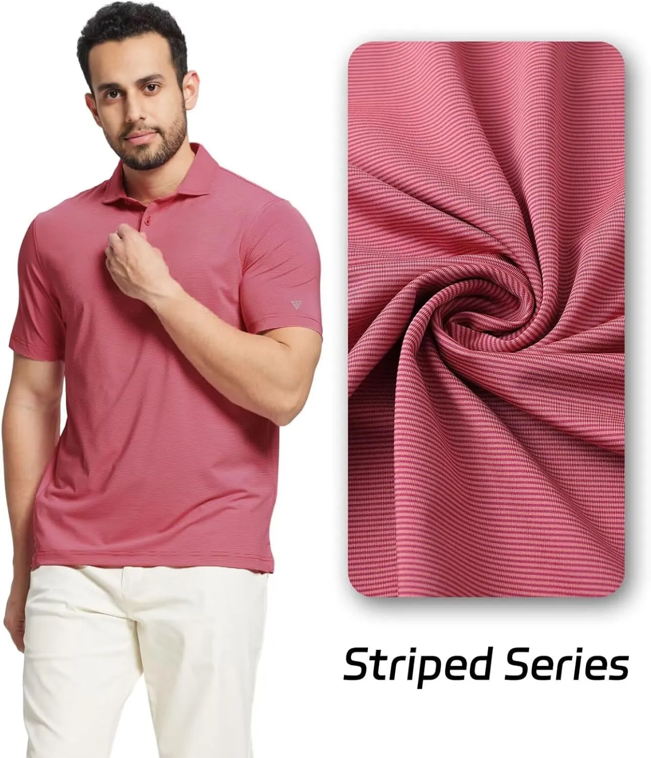 M MAELREG Short and Long Sleeve Polo Shirts for Men Dry Fit Performance Moisture Wicking Sport Pin Striped Mens Golf Shirts