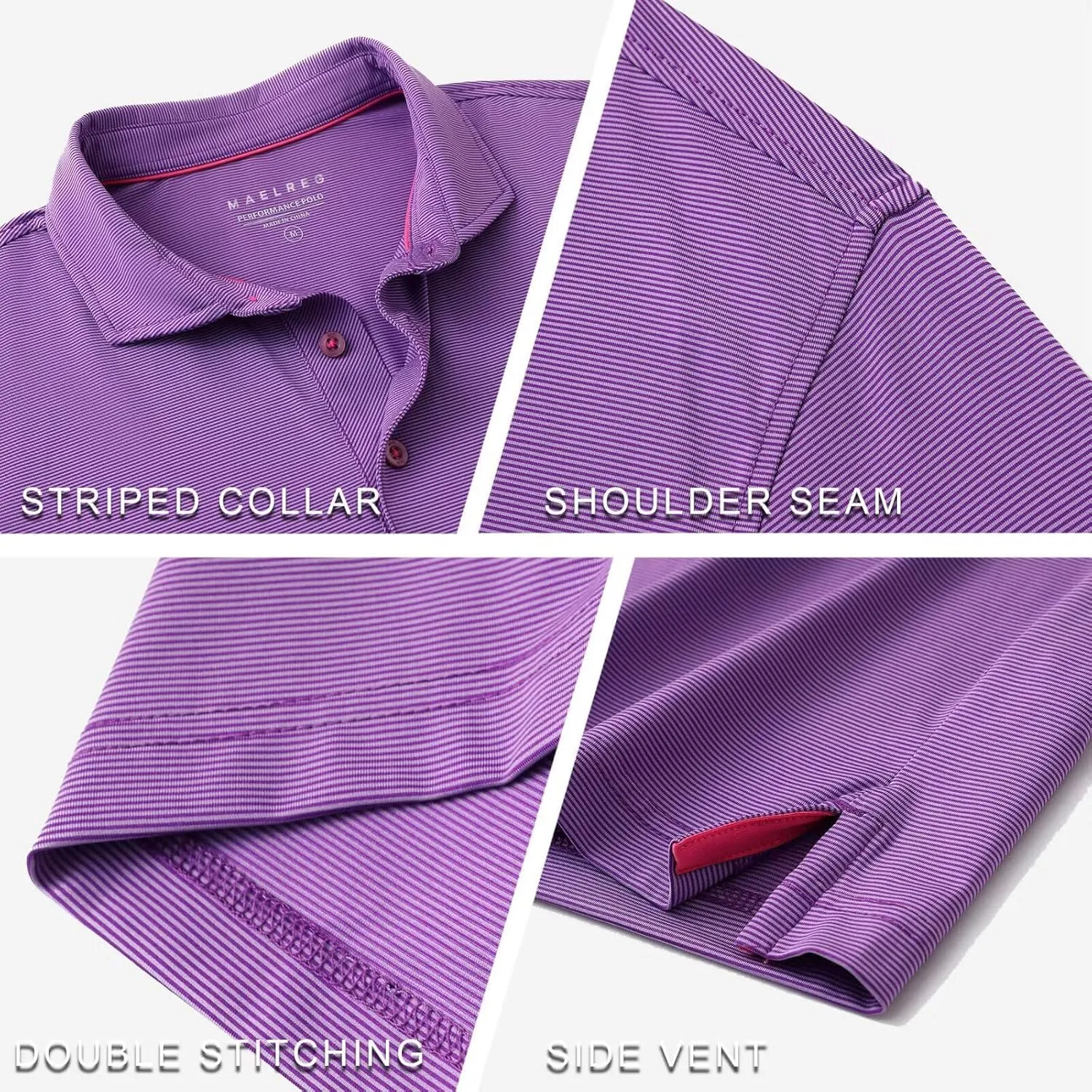 M MAELREG Short and Long Sleeve Polo Shirts for Men Dry Fit Performance Moisture Wicking Sport Pin Striped Mens Golf Shirts