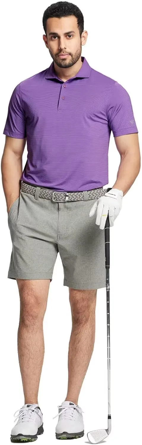 M MAELREG Short and Long Sleeve Polo Shirts for Men Dry Fit Performance Moisture Wicking Sport Pin Striped Mens Golf Shirts
