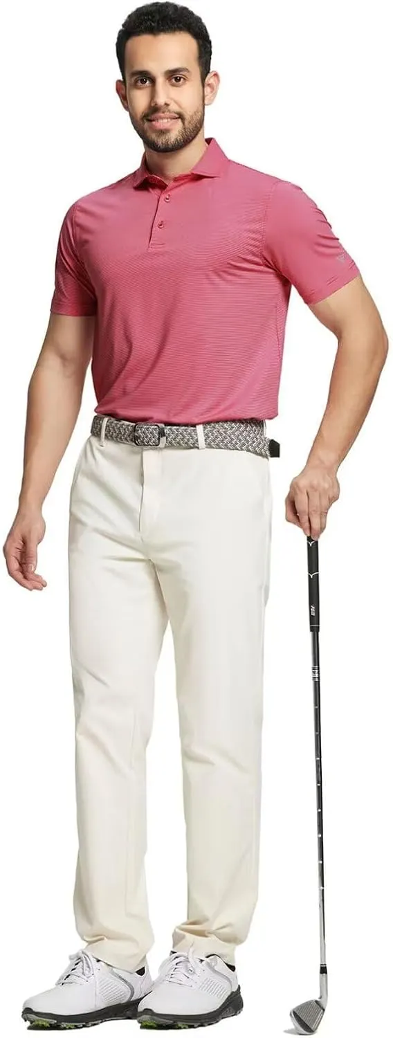 M MAELREG Short and Long Sleeve Polo Shirts for Men Dry Fit Performance Moisture Wicking Sport Pin Striped Mens Golf Shirts