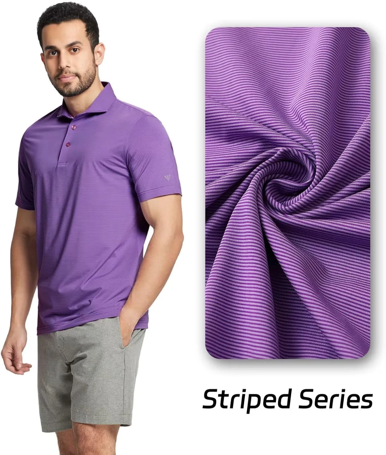 M MAELREG Short and Long Sleeve Polo Shirts for Men Dry Fit Performance Moisture Wicking Sport Pin Striped Mens Golf Shirts