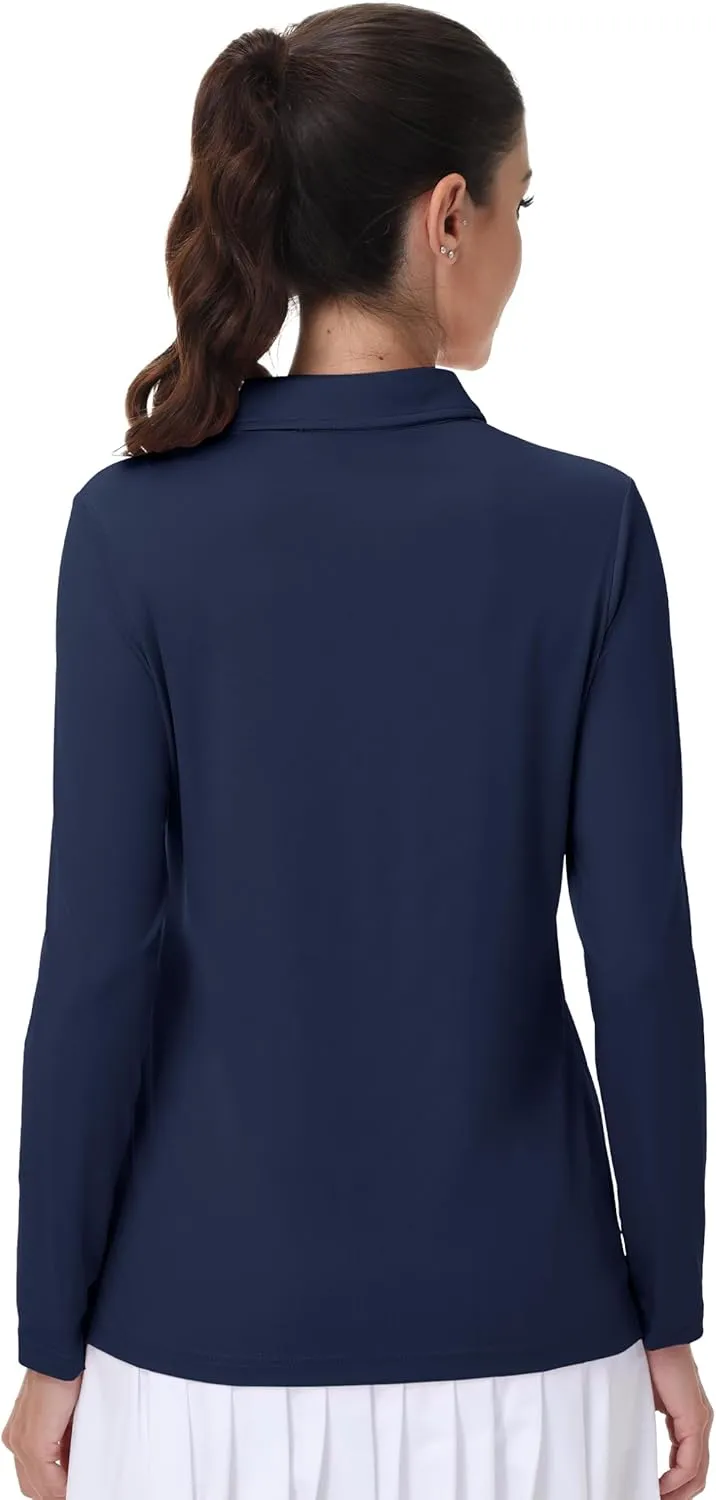 MAGCOMSEN Women's Polo Shirts Long Sleeve Golf T Shirt Quick Dry UPF 50  Sun Protection Lightweight Athletic Tennis Shirts