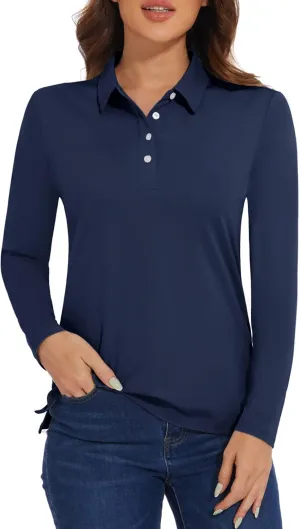 MAGCOMSEN Women's Polo Shirts Long Sleeve Golf T Shirt Quick Dry UPF 50  Sun Protection Lightweight Athletic Tennis Shirts