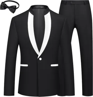 MAGE MALE Mens 2 Pieces Tuxedo Standing Collar Slim Fit One Button Color Clashing Design Suit Blazer Jacket and Pants Set