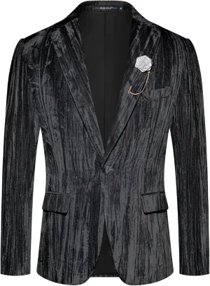 MAGE MALE Men's Velvet Tuxedo Jacket Vintage Print One Button Notched Lapel Slim Fit Blazer Prom Party Suit Coat