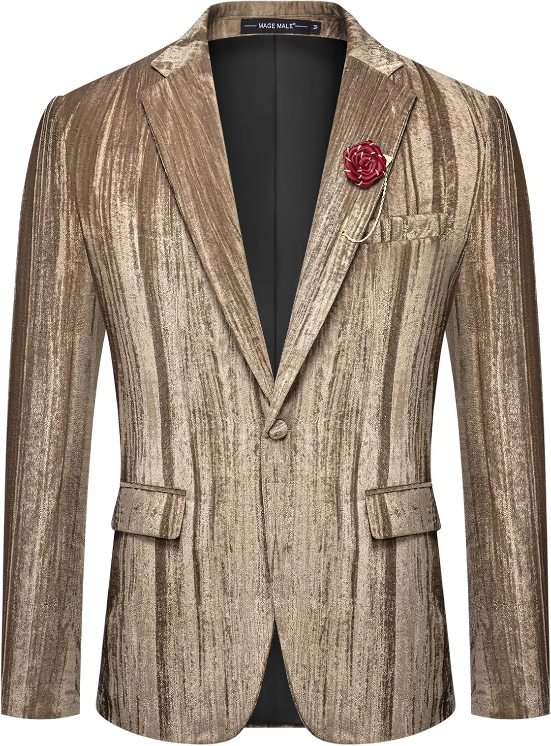 MAGE MALE Men's Velvet Tuxedo Jacket Vintage Print One Button Notched Lapel Slim Fit Blazer Prom Party Suit Coat
