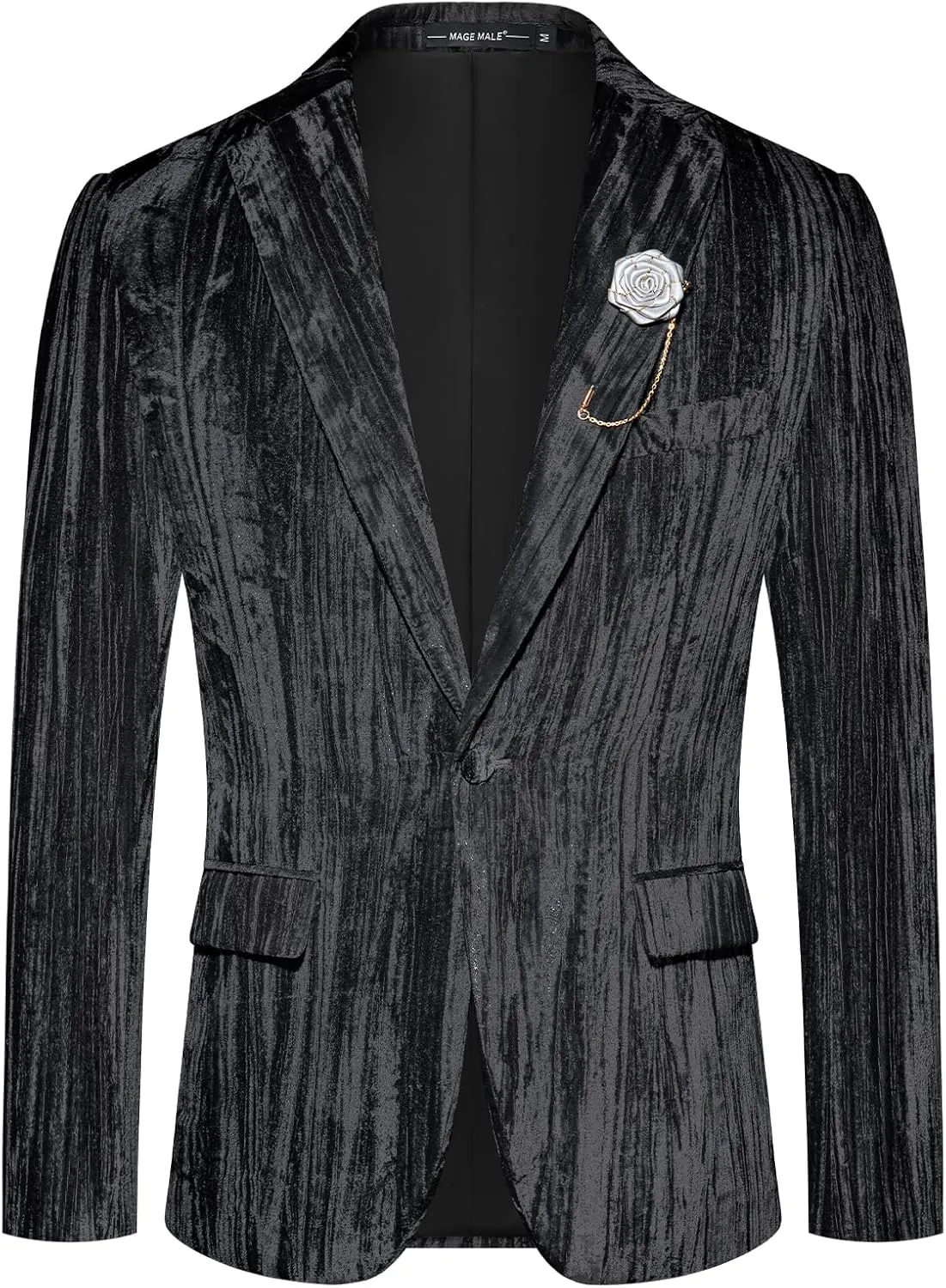 MAGE MALE Men's Velvet Tuxedo Jacket Vintage Print One Button Notched Lapel Slim Fit Blazer Prom Party Suit Coat