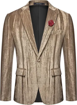 MAGE MALE Men's Velvet Tuxedo Jacket Vintage Print One Button Notched Lapel Slim Fit Blazer Prom Party Suit Coat