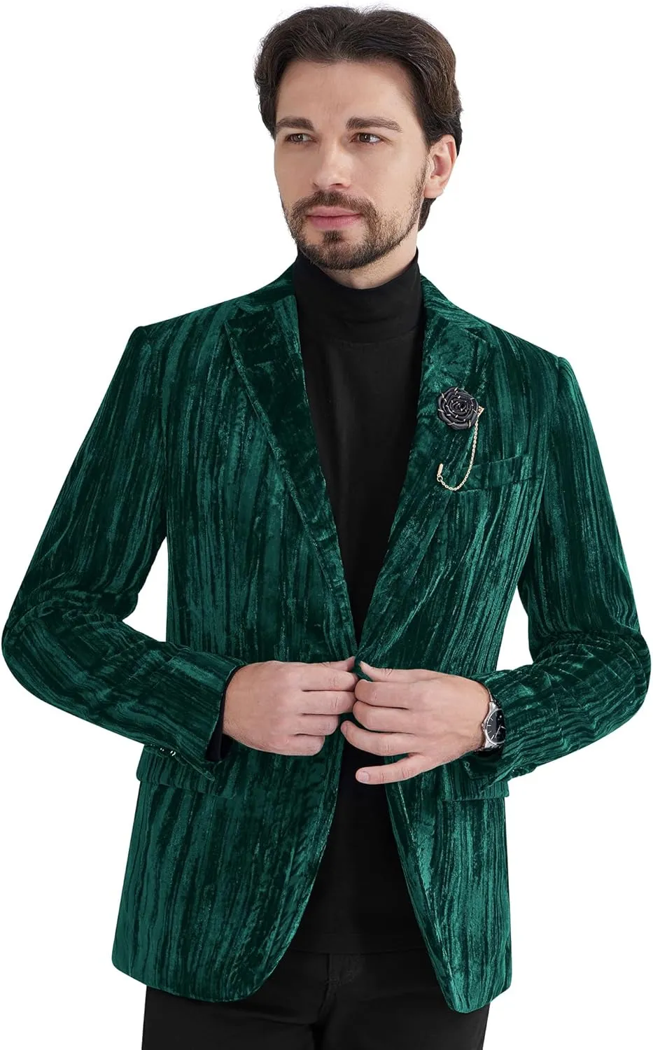MAGE MALE Men's Velvet Tuxedo Jacket Vintage Print One Button Notched Lapel Slim Fit Blazer Prom Party Suit Coat