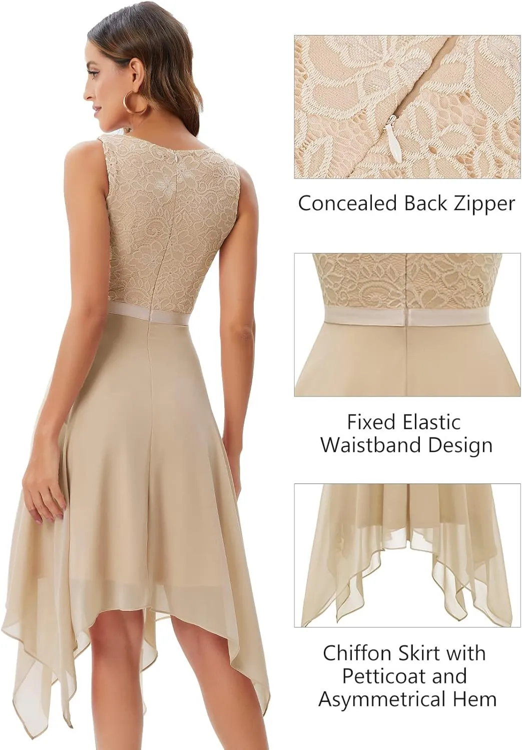 Meetjen Women's Lace Cocktail Party Dress 2025 Handkerchief Hem Bridesmaid Prom Formal Dresses for Wedding Guest