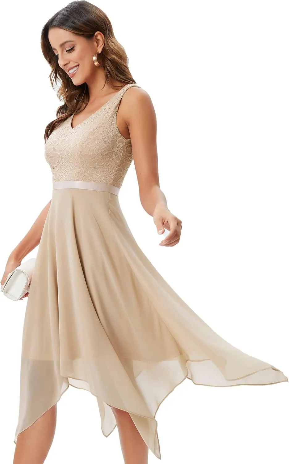 Meetjen Women's Lace Cocktail Party Dress 2025 Handkerchief Hem Bridesmaid Prom Formal Dresses for Wedding Guest