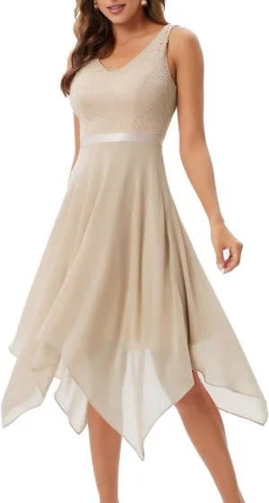 Meetjen Women's Lace Cocktail Party Dress 2025 Handkerchief Hem Bridesmaid Prom Formal Dresses for Wedding Guest