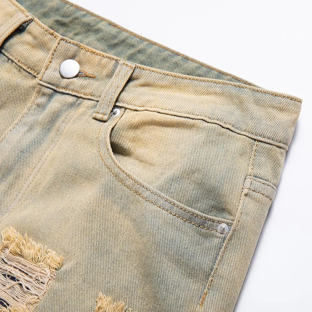 Men's Ripped Destroyed Straight Slim Fit Jeans Cargo Denim Pants Fashion Jean