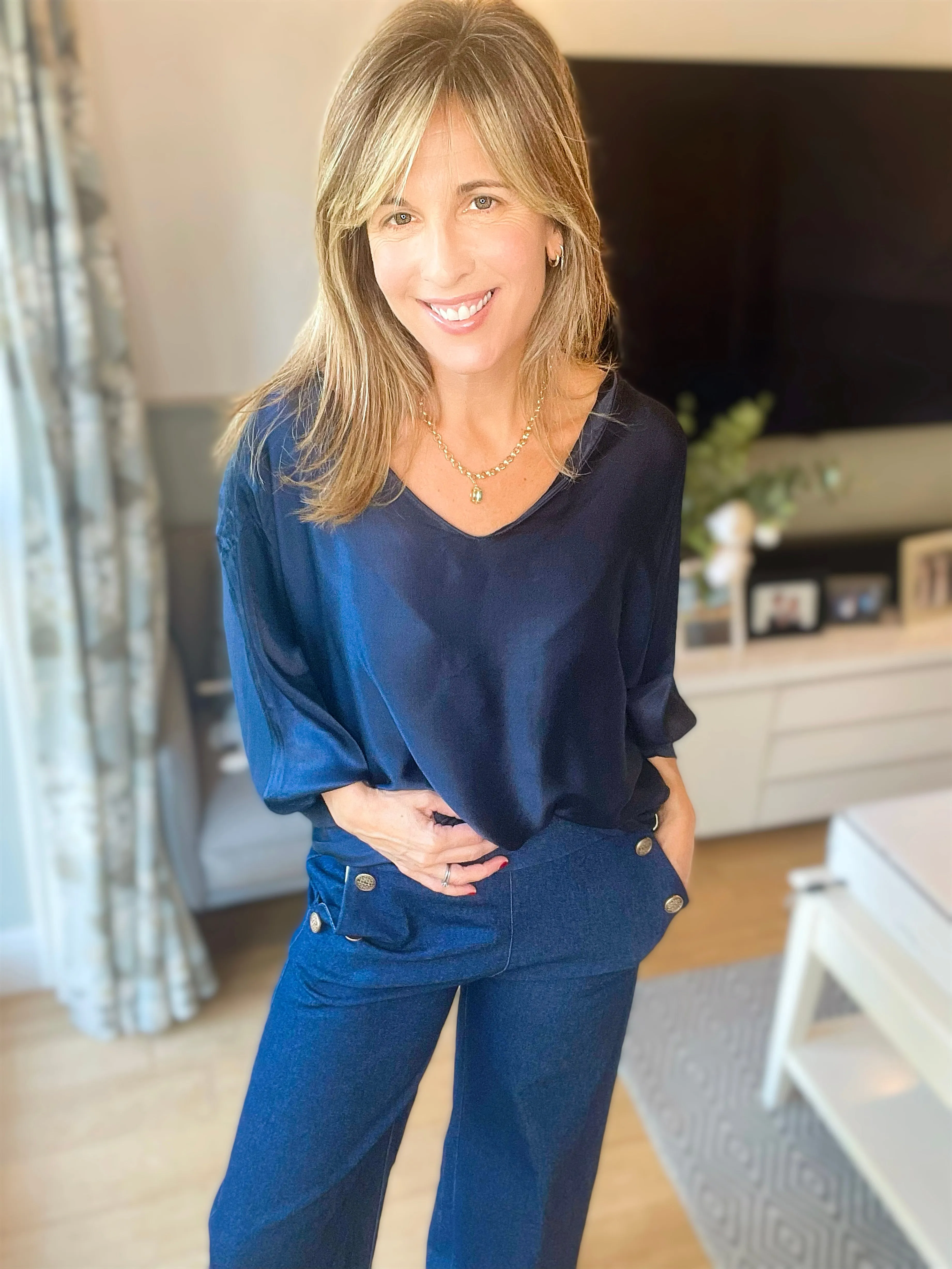 Navy Silky Top