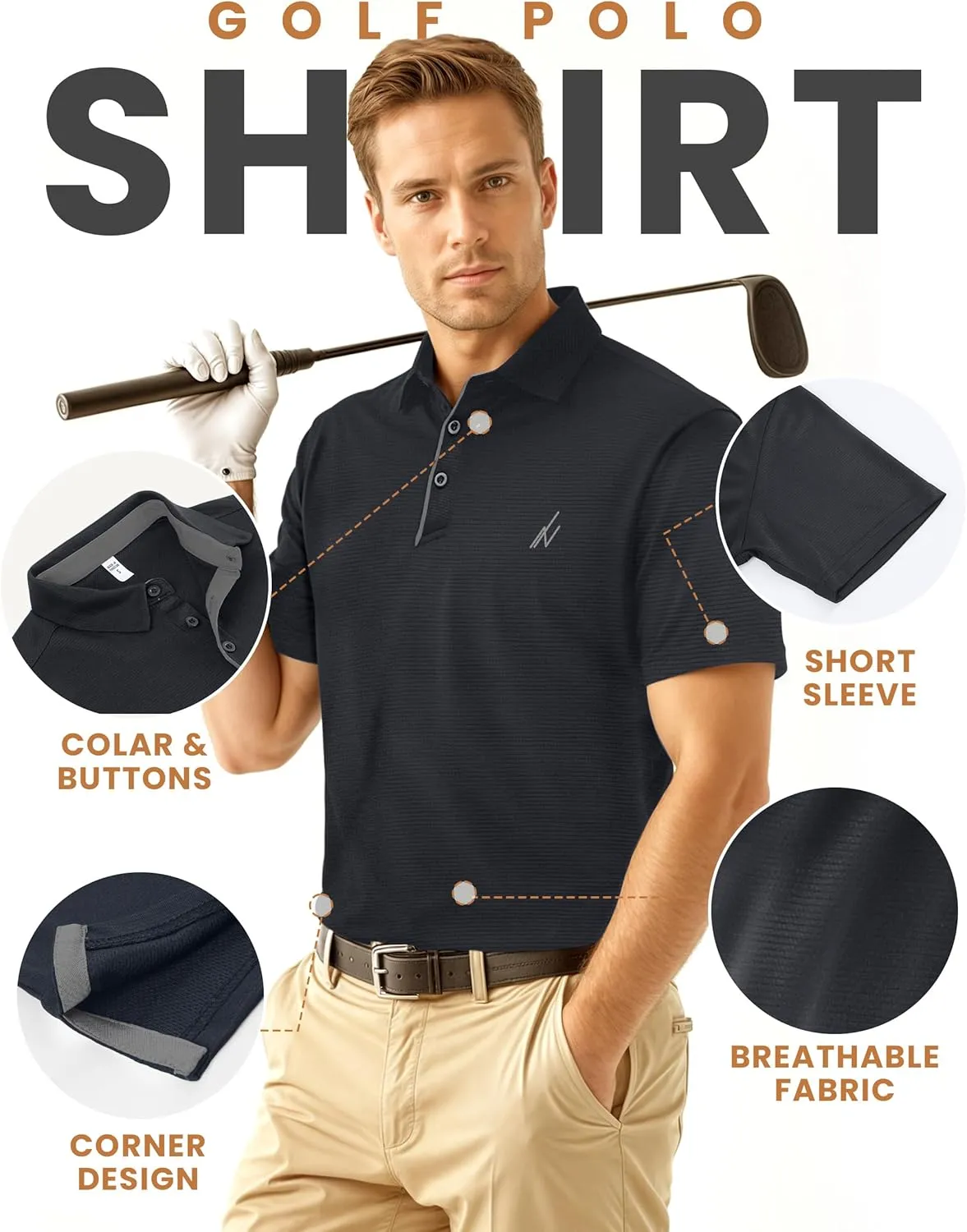 NY Threads Men's Golf Polo Shirt Moisture Wicking Quick Dry Performance Short Sleeves Polo Shirts for Men