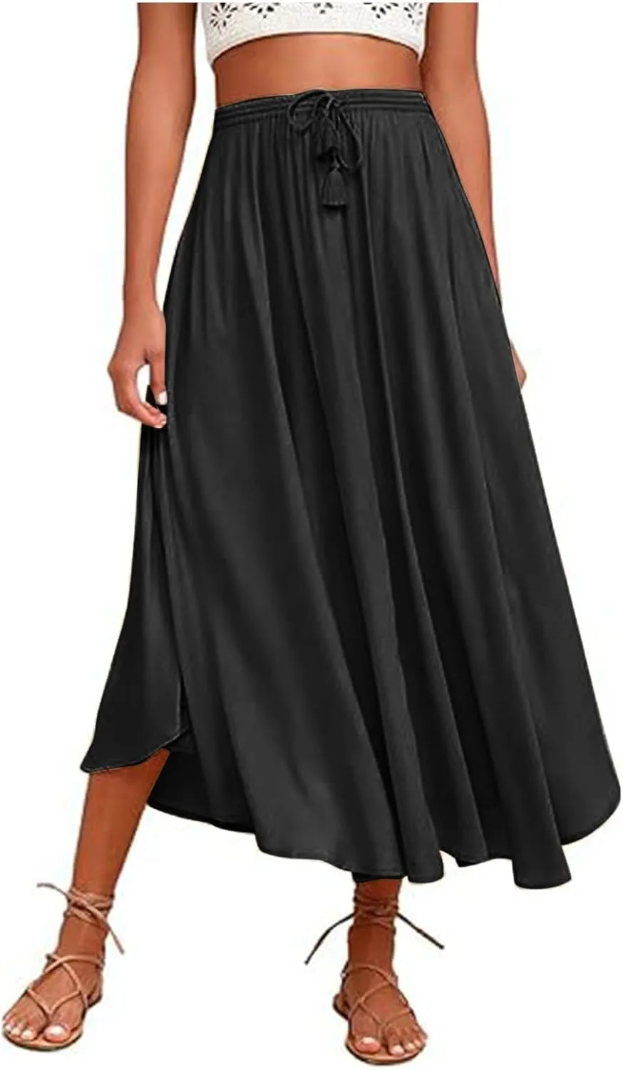 PTOLOCIF Maxi Skirts for Women High Waitsed Long Skirts Flowy Summer Skirt a Line Elastic Beach Party Dress Trendy Outfits