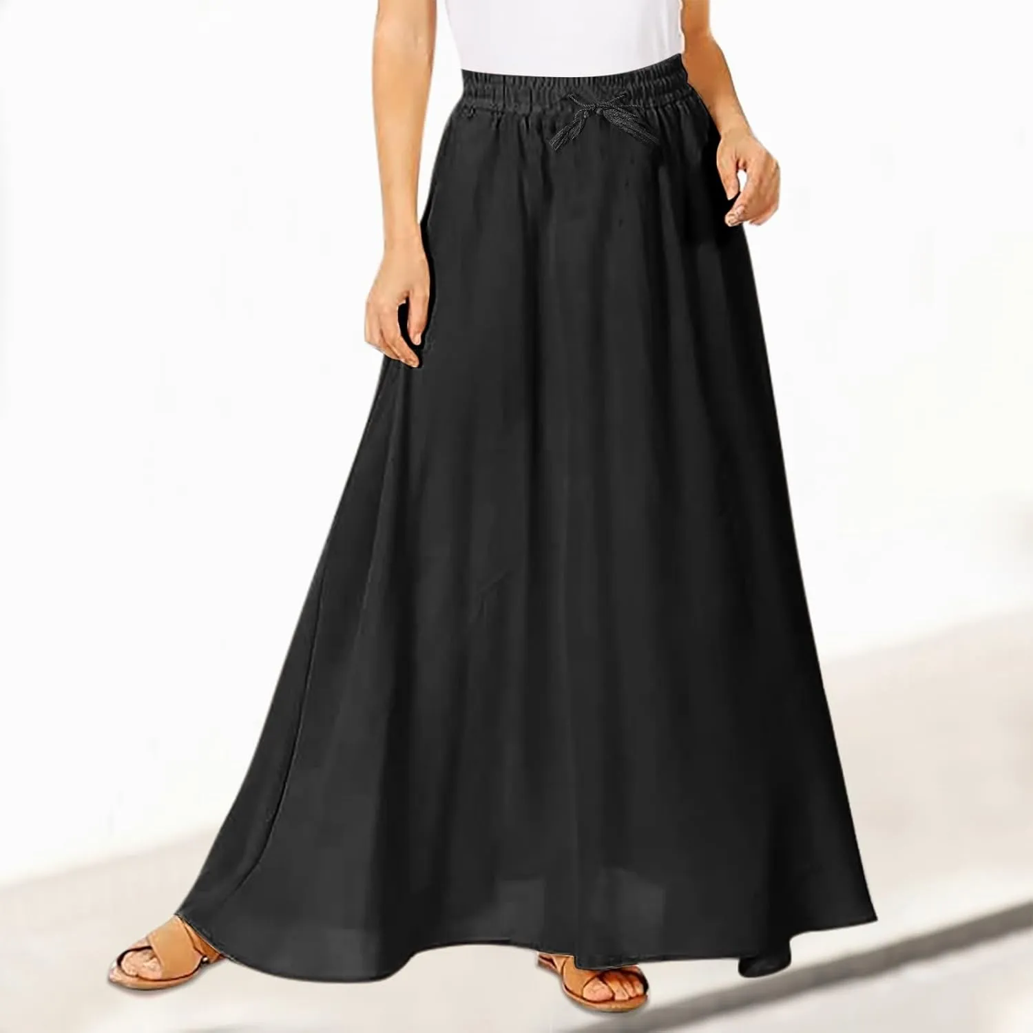 PTOLOCIF Maxi Skirts for Women High Waitsed Long Skirts Flowy Summer Skirt a Line Elastic Beach Party Dress Trendy Outfits