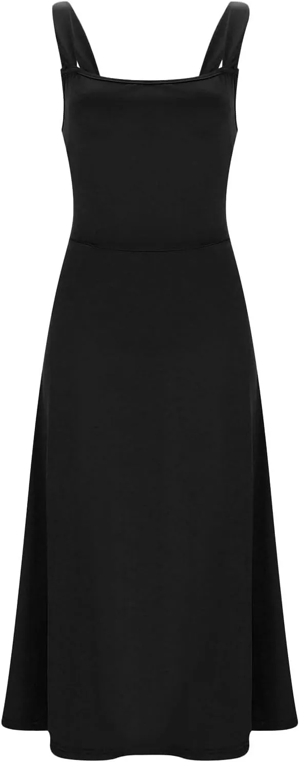 PTOLOCIF Women's Solid Color Thick Shoulder Strap Slim Fit Lace Up Waist Dress Casual Skirt Plus Size Dress Suits