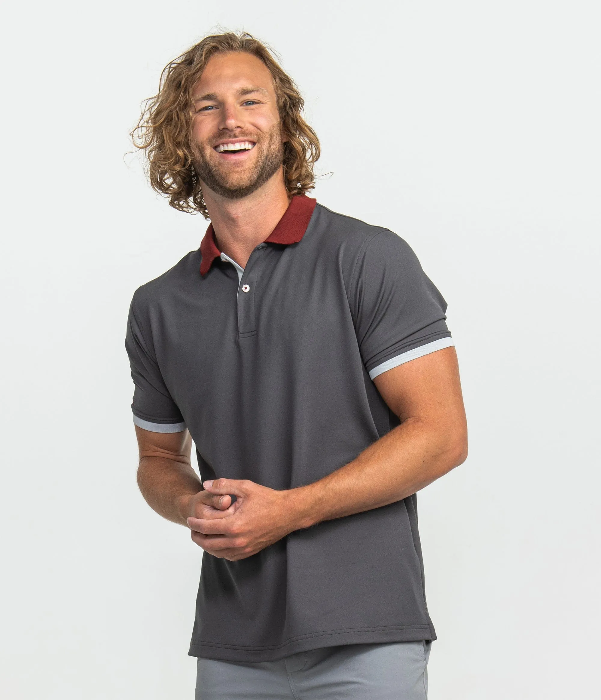 Retro Ribbed Cuff Polo - Red Coal