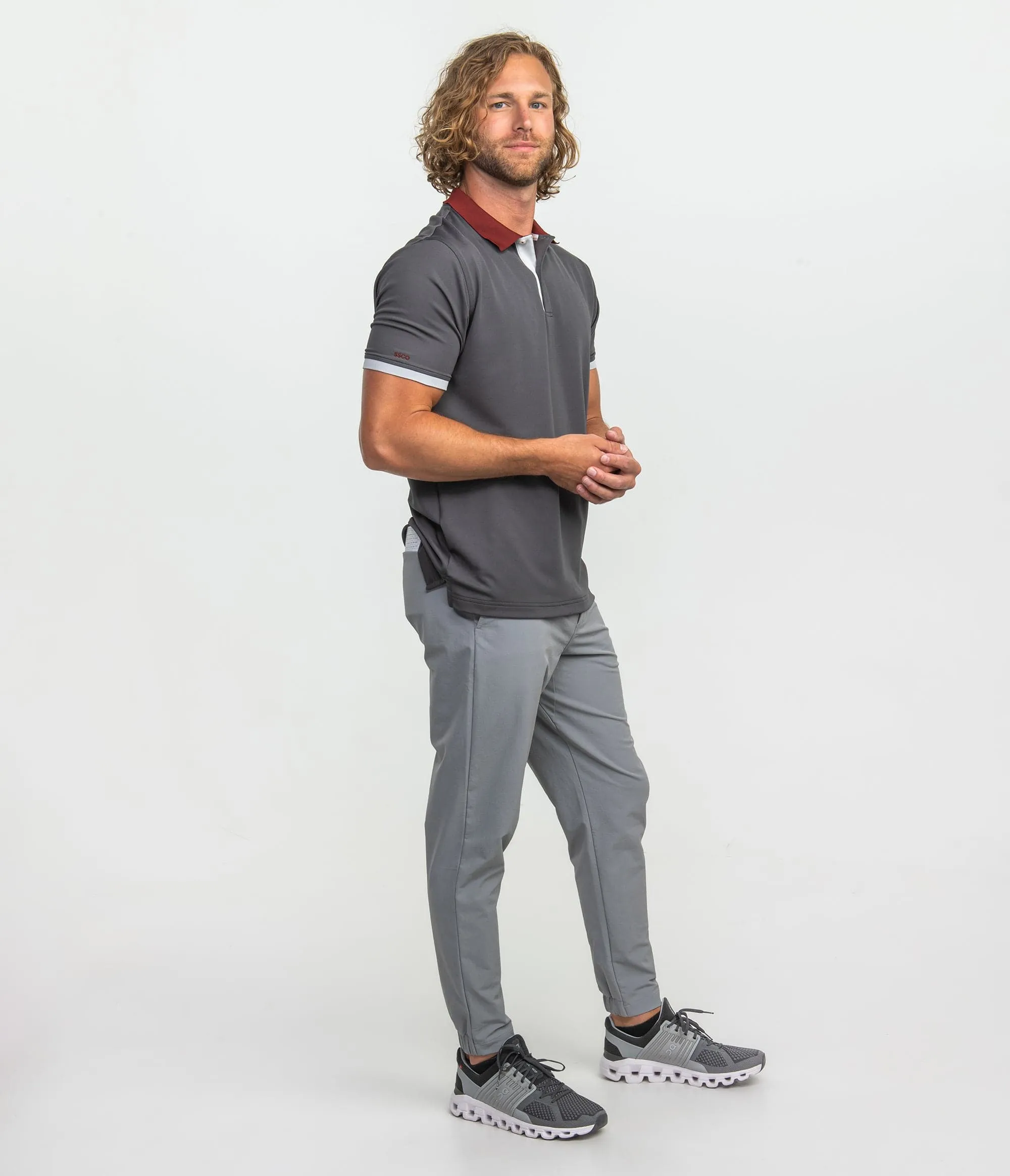 Retro Ribbed Cuff Polo - Red Coal