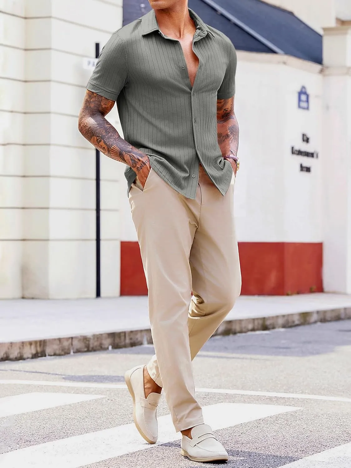 Runcati Mens Knit Button Down Shirts Short Sleeve Polo Shirt Vintage Summer Casual Beach Ribbed Textured Tops