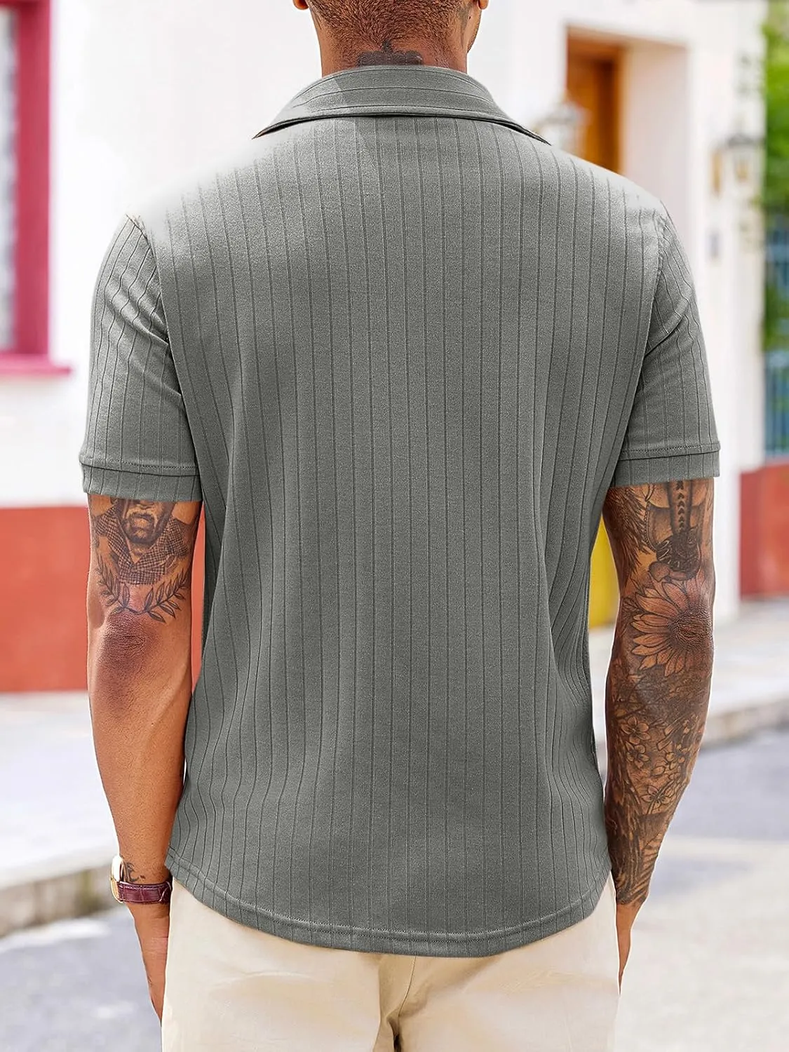 Runcati Mens Knit Button Down Shirts Short Sleeve Polo Shirt Vintage Summer Casual Beach Ribbed Textured Tops