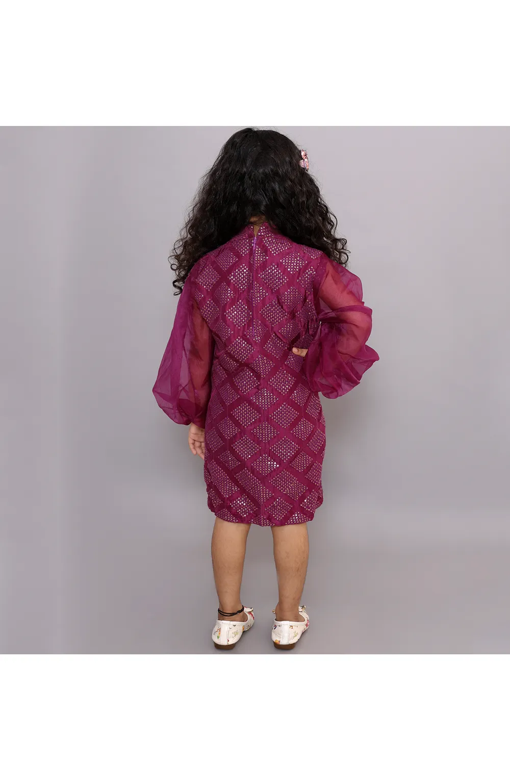 Silk embroidered dress with balloon sleeves