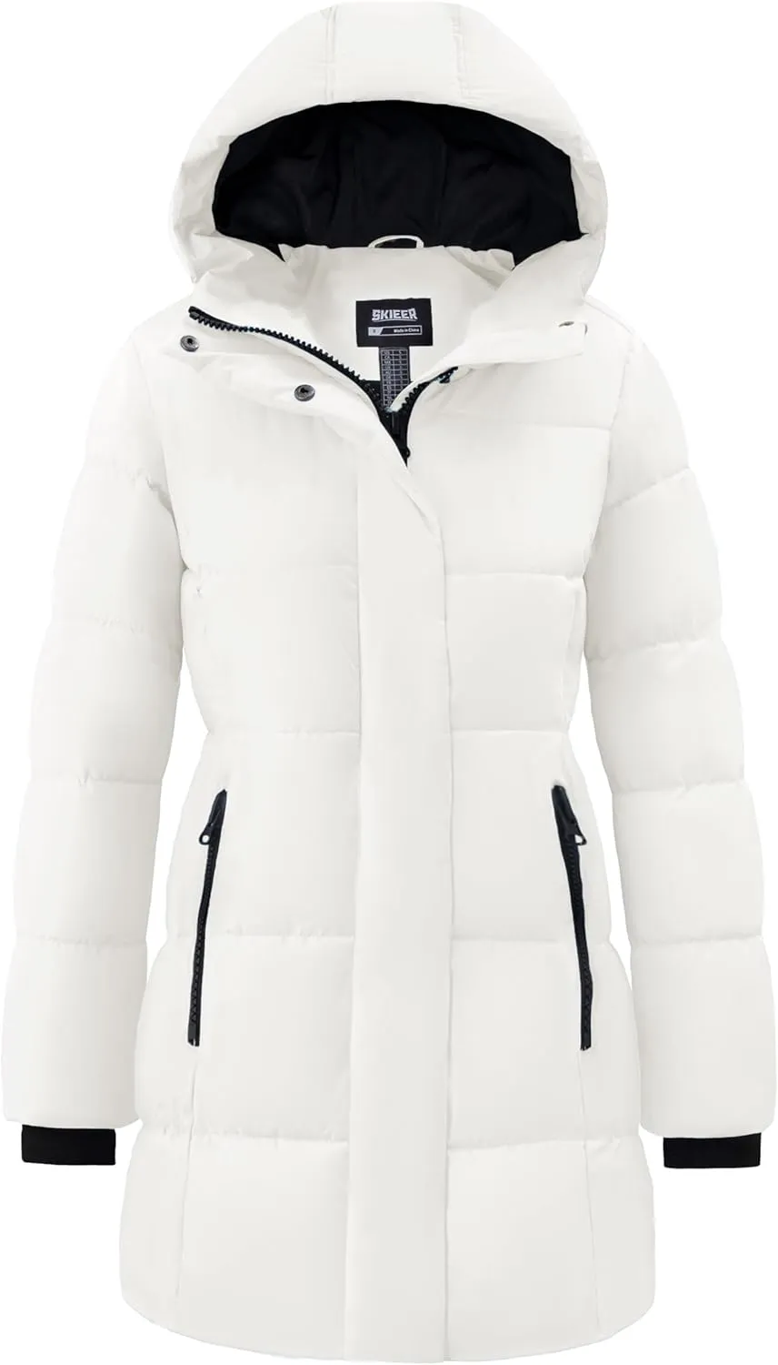 Skieer Women's Winter Coat Warm Padded Long Puffer Jacket Waterproof Hooded Snow Coat