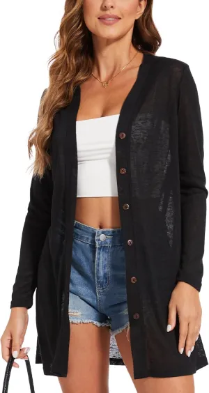 Spicy Sandia Sheer Summer Cardigans for Women Lightweight Open Front Long Sleeve Light Weight Duster Spring Trendy