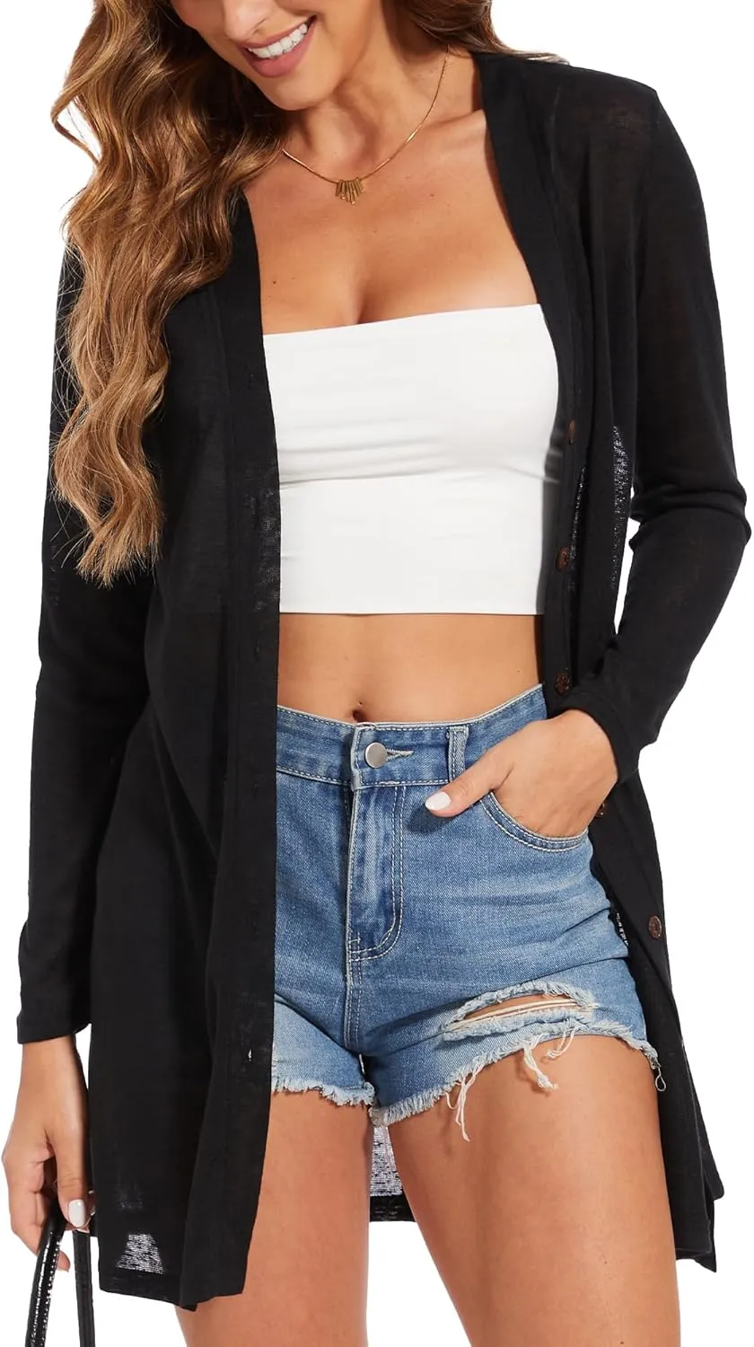 Spicy Sandia Sheer Summer Cardigans for Women Lightweight Open Front Long Sleeve Light Weight Duster Spring Trendy