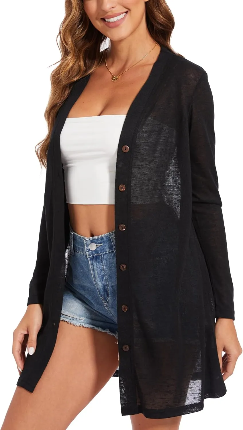 Spicy Sandia Sheer Summer Cardigans for Women Lightweight Open Front Long Sleeve Light Weight Duster Spring Trendy