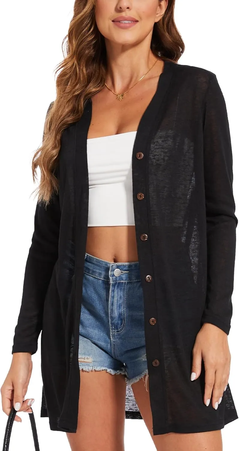 Spicy Sandia Sheer Summer Cardigans for Women Lightweight Open Front Long Sleeve Light Weight Duster Spring Trendy