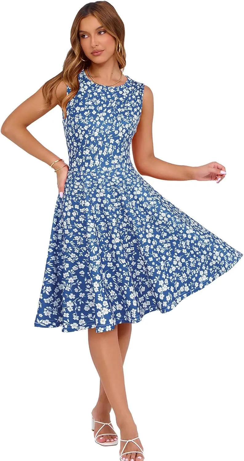 Sureple Womens Summer Cocktail Dresses 2025 Sleeveless Casual Fitted Tank Beach Swing A-Line Sundress