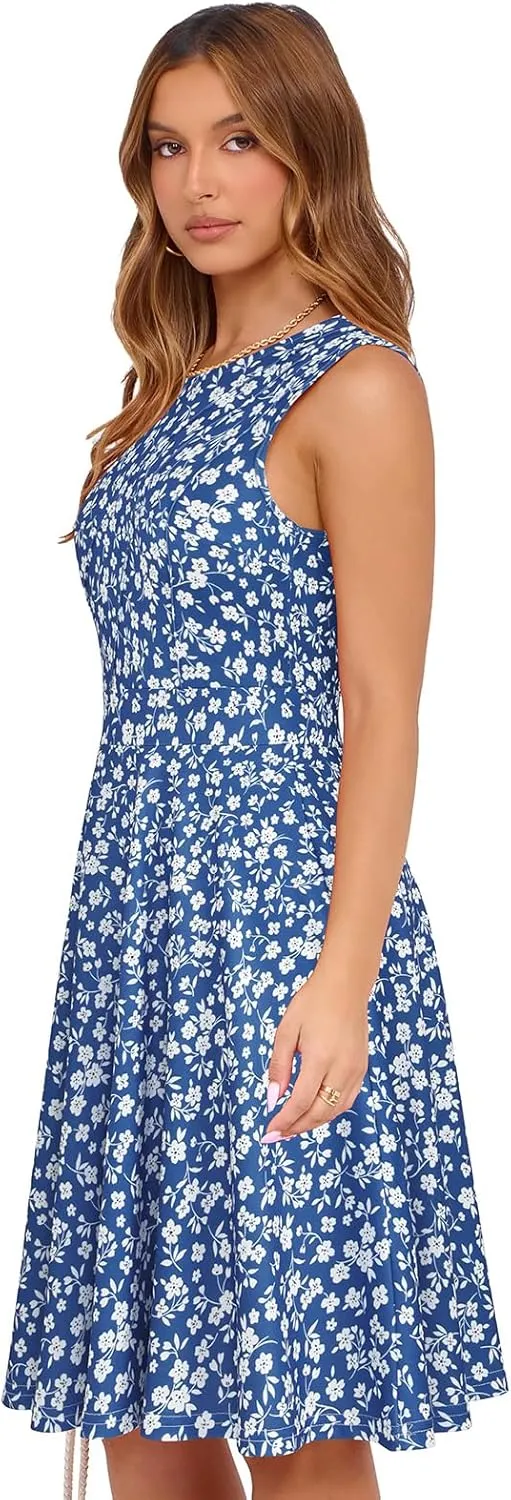 Sureple Womens Summer Cocktail Dresses 2025 Sleeveless Casual Fitted Tank Beach Swing A-Line Sundress