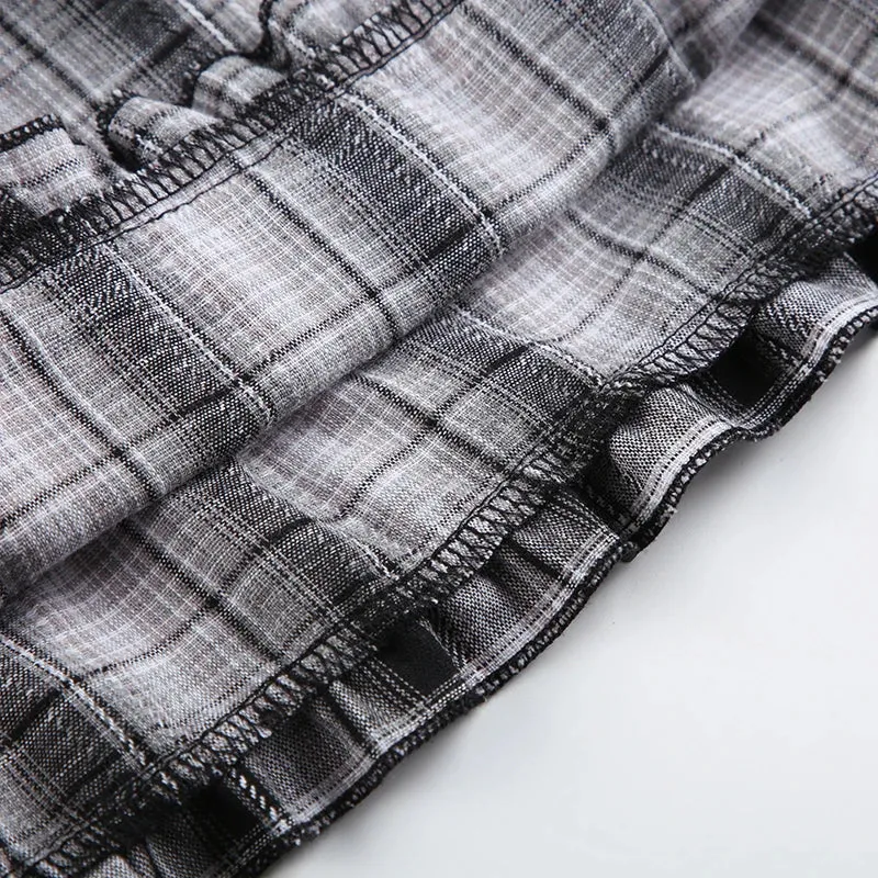 TAVIMART  -  Y2K Frill A-line Skirt Women Streetwear Plaid Print Grunge Style Low Waist Loose Long Skirts Preppy Fashion Outfits