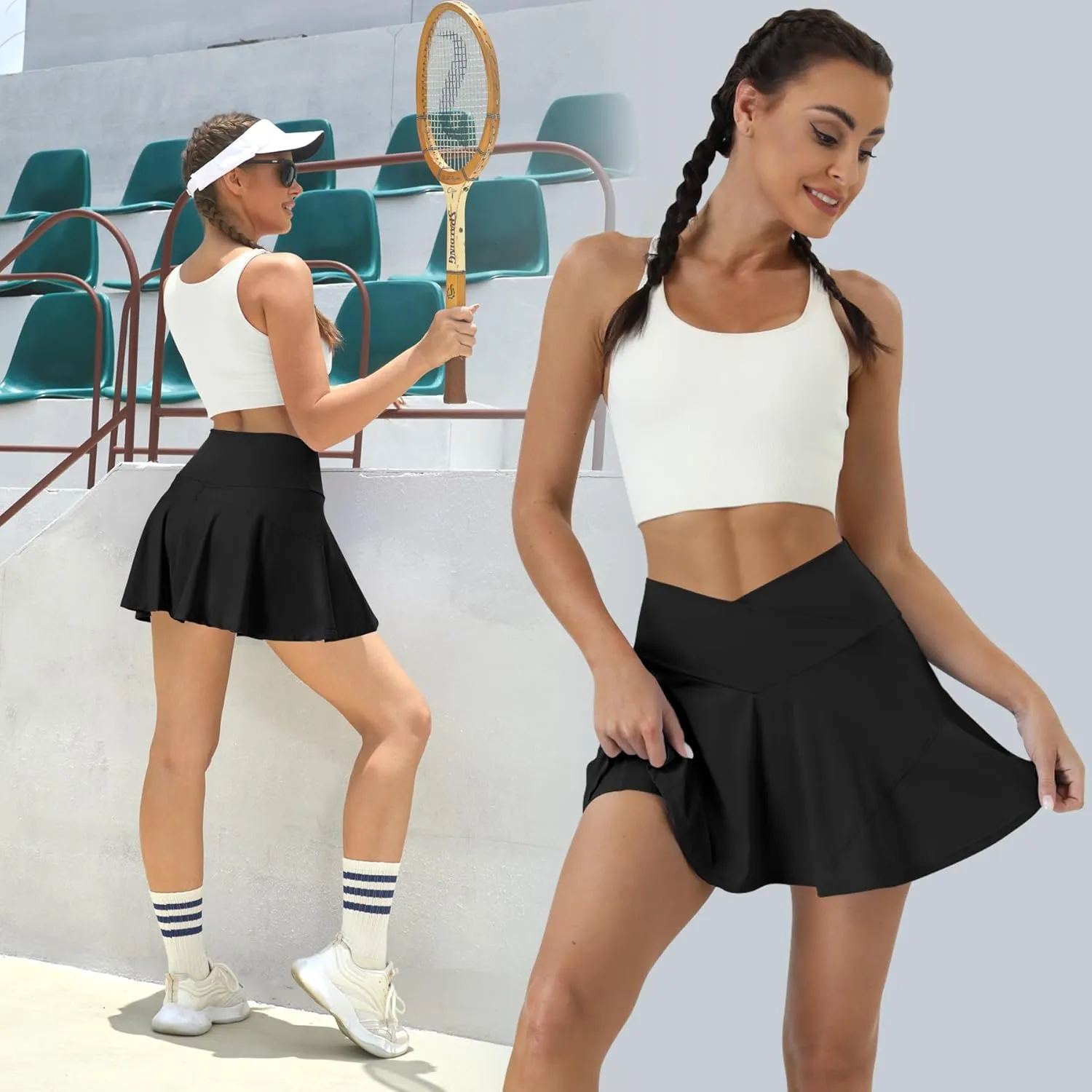 Tennis Skirt for Women High Waisted Golf Skirts with Pockets Shorts Crossover Athletic Pleated Skorts
