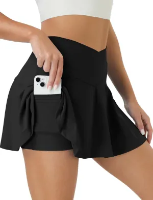 Tennis Skirt for Women High Waisted Golf Skirts with Pockets Shorts Crossover Athletic Pleated Skorts