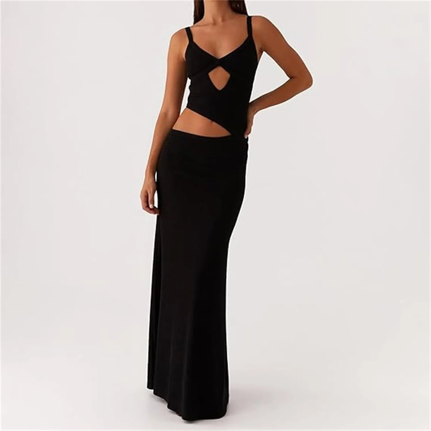 Thopavenoir Women's Sexy Cut Out Maxi Dress Backless Sleeveless Slip Dresses Elegant Bodycon Long Dress Cocktail Partywear