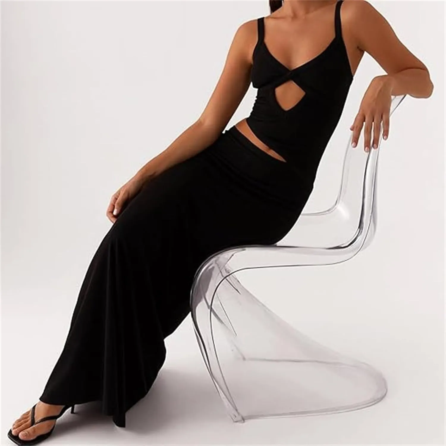 Thopavenoir Women's Sexy Cut Out Maxi Dress Backless Sleeveless Slip Dresses Elegant Bodycon Long Dress Cocktail Partywear