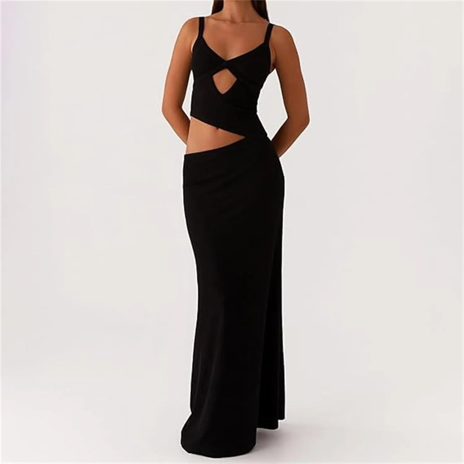 Thopavenoir Women's Sexy Cut Out Maxi Dress Backless Sleeveless Slip Dresses Elegant Bodycon Long Dress Cocktail Partywear
