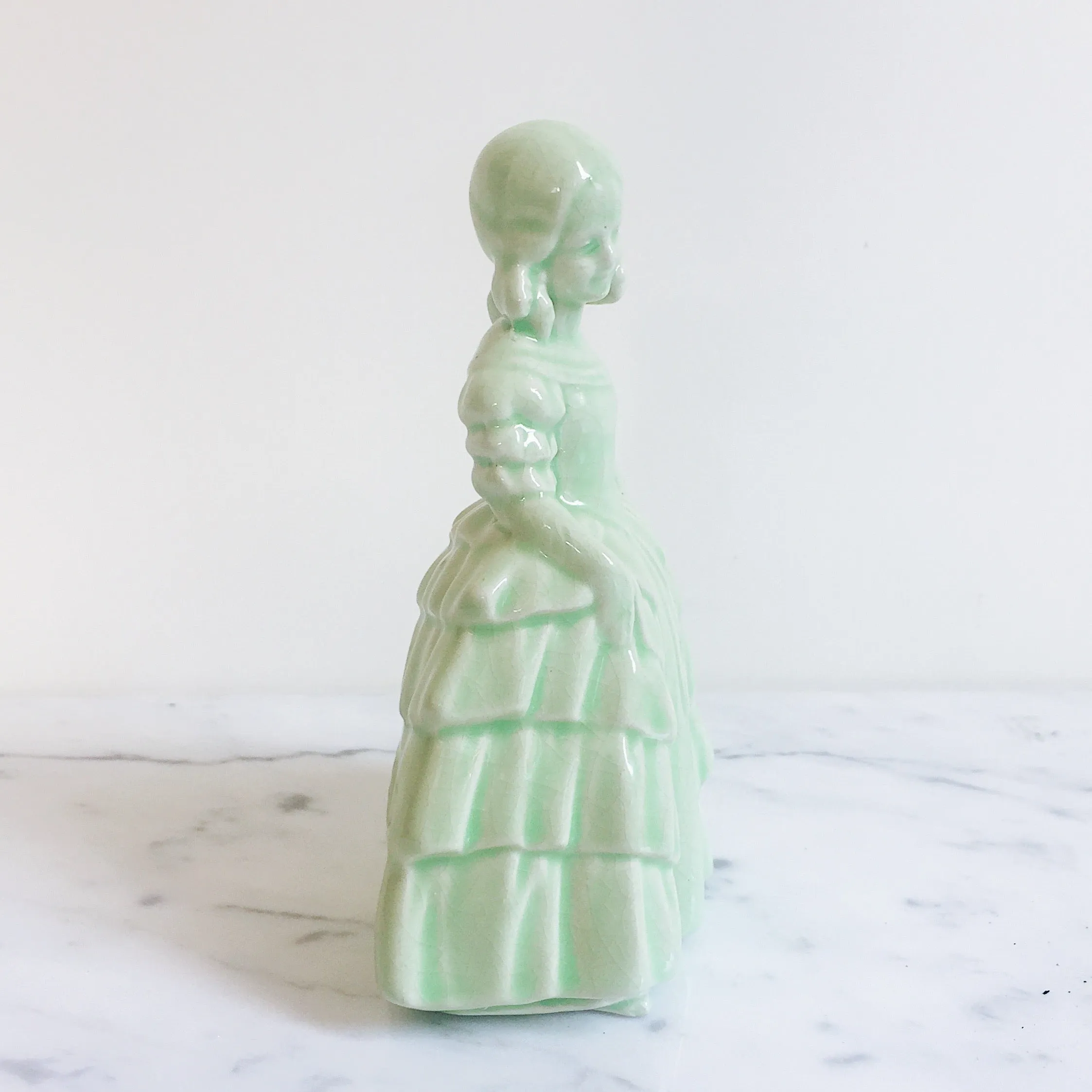 Vintage Green Victorian Girl Ceramic Figure
