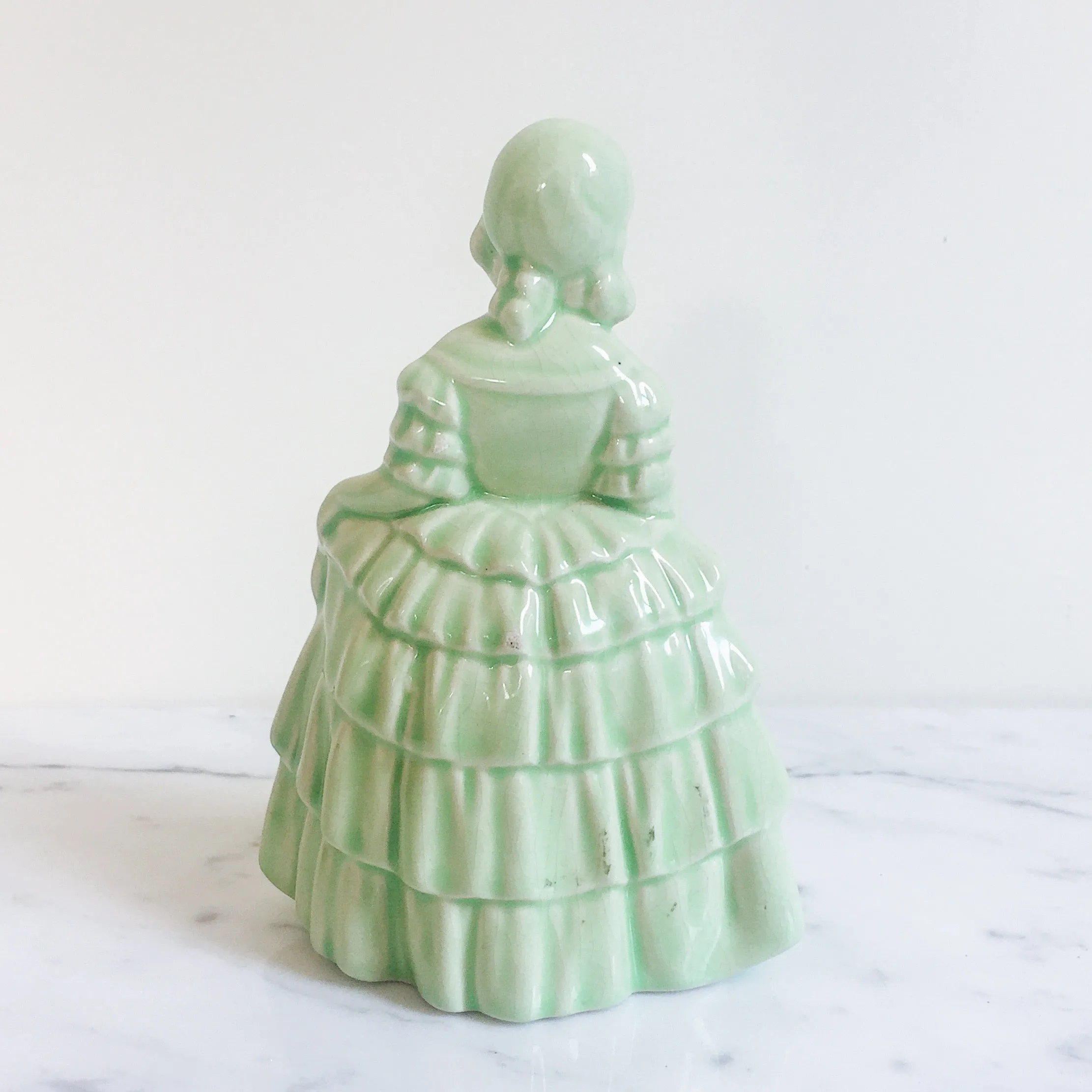 Vintage Green Victorian Girl Ceramic Figure
