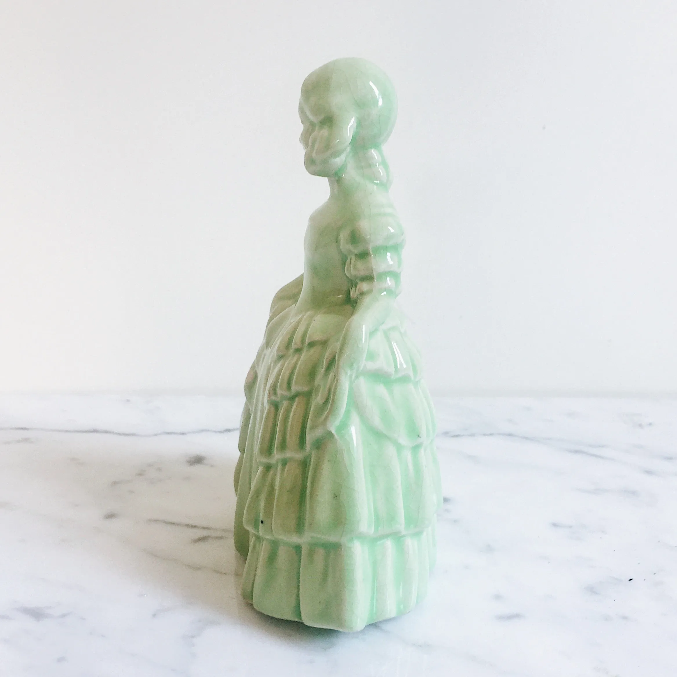 Vintage Green Victorian Girl Ceramic Figure