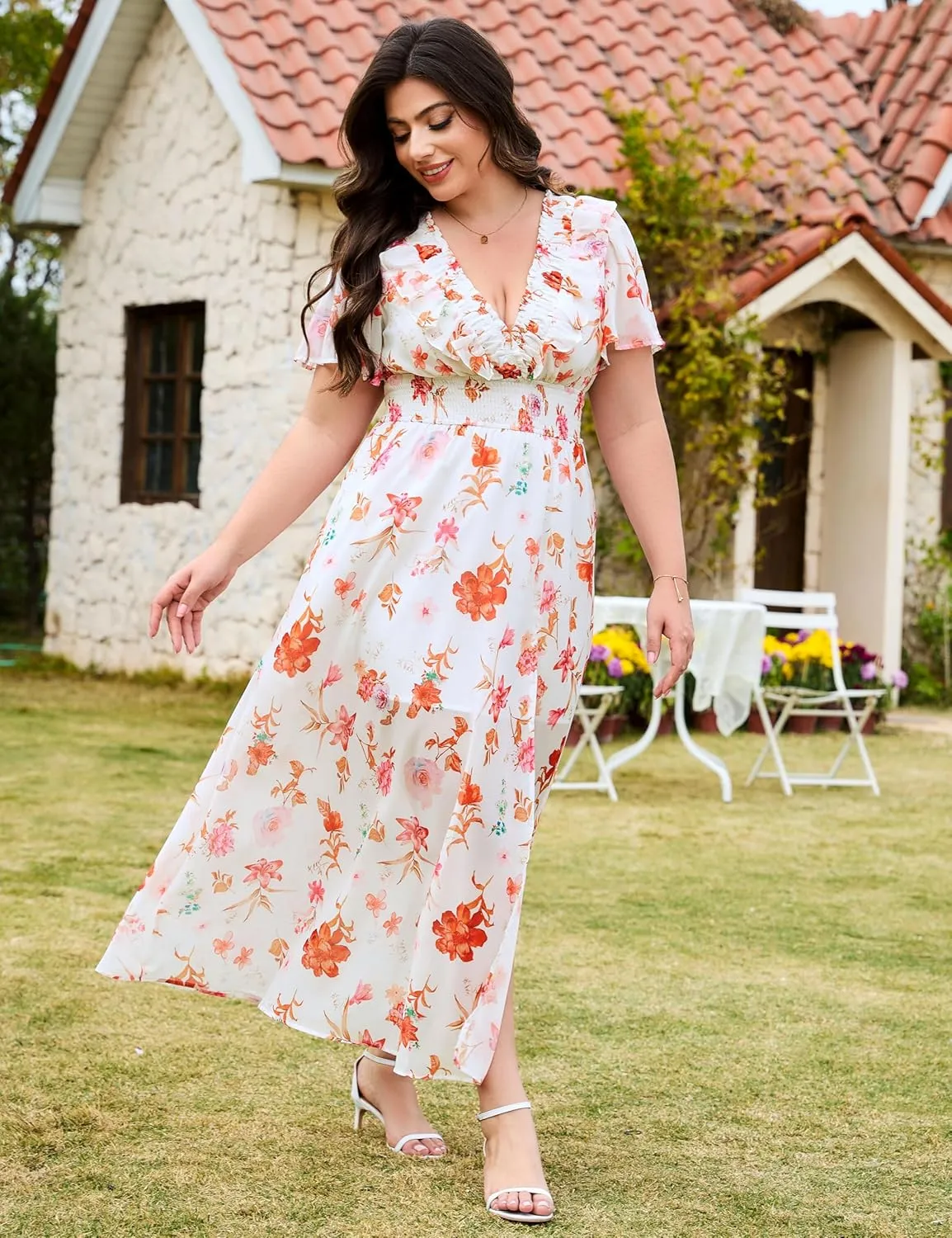 Wedding Guest Dresses for Women 2025 Elegant Classy Cocktail Gown Short Flutter Sleeve Floral Summer Maxi Dress
