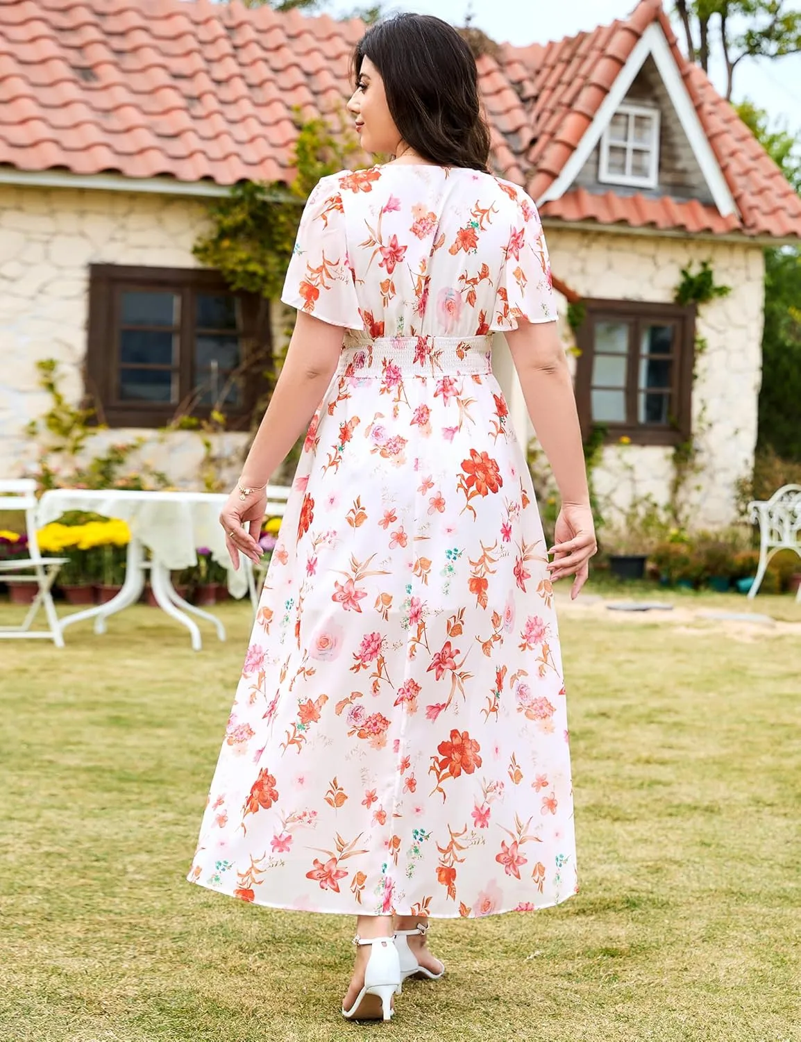 Wedding Guest Dresses for Women 2025 Elegant Classy Cocktail Gown Short Flutter Sleeve Floral Summer Maxi Dress