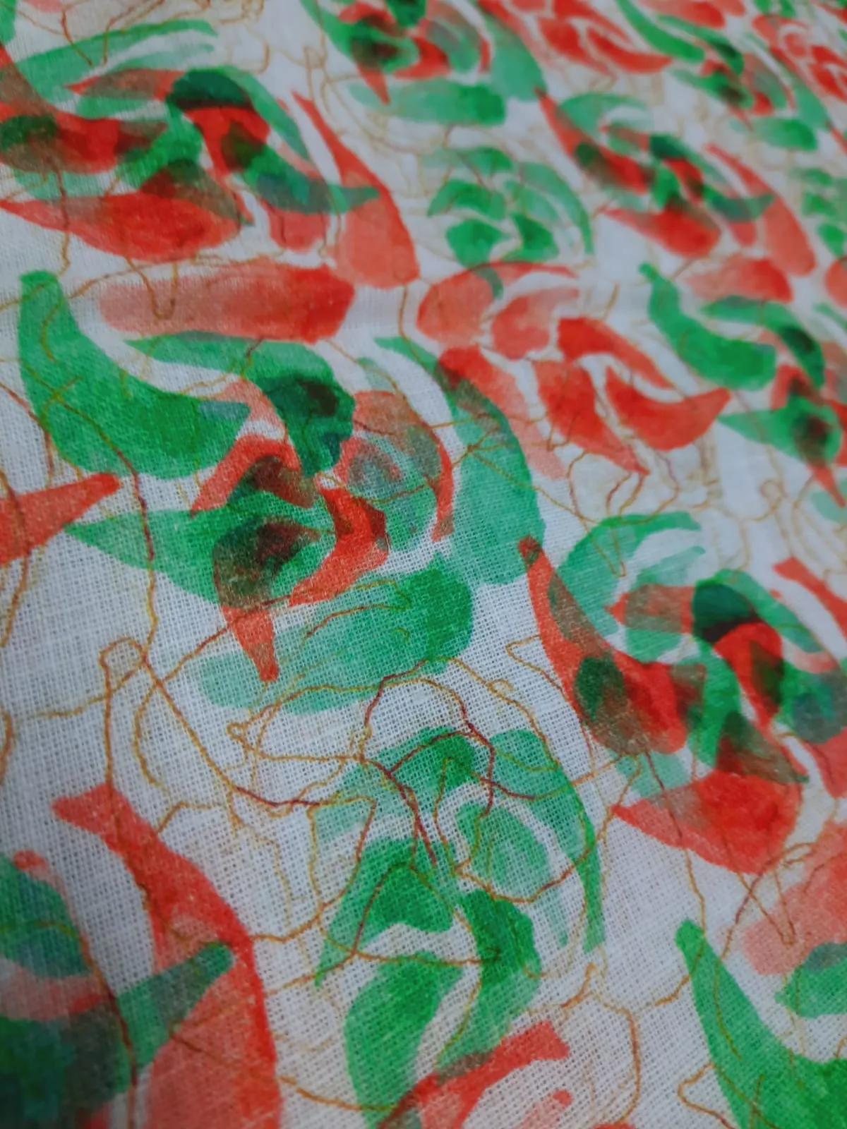 White & Red Traditional Print Cotton Linen Fabric