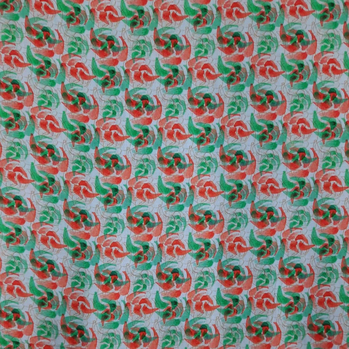 White & Red Traditional Print Cotton Linen Fabric