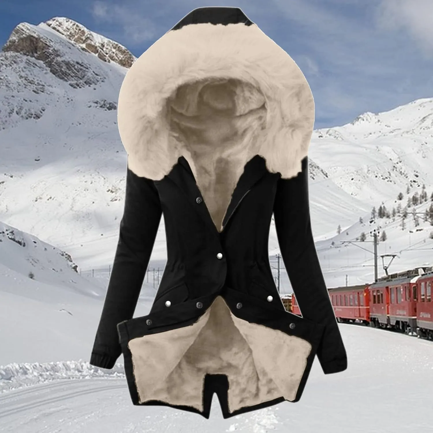 Winter Coats for Women Thicken Puffer Overcoat Warm Cold Weather Parka Jacket Plush Outwear with Removable Fur Trim